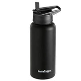 InstaCuppa Stainless Steel Thermos Flask Water Bottle with Straw Sipper Lid, Double Walled Vacuum Insulation