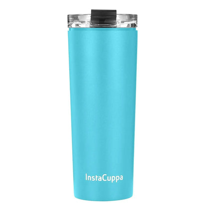 InstaCuppa Stainless Steel Thermos Travel Mug with Double Walled Vacuum Insulation, Flip Top Sipper Lid, Anti-Slip Silicone Grip  470 ML / Green