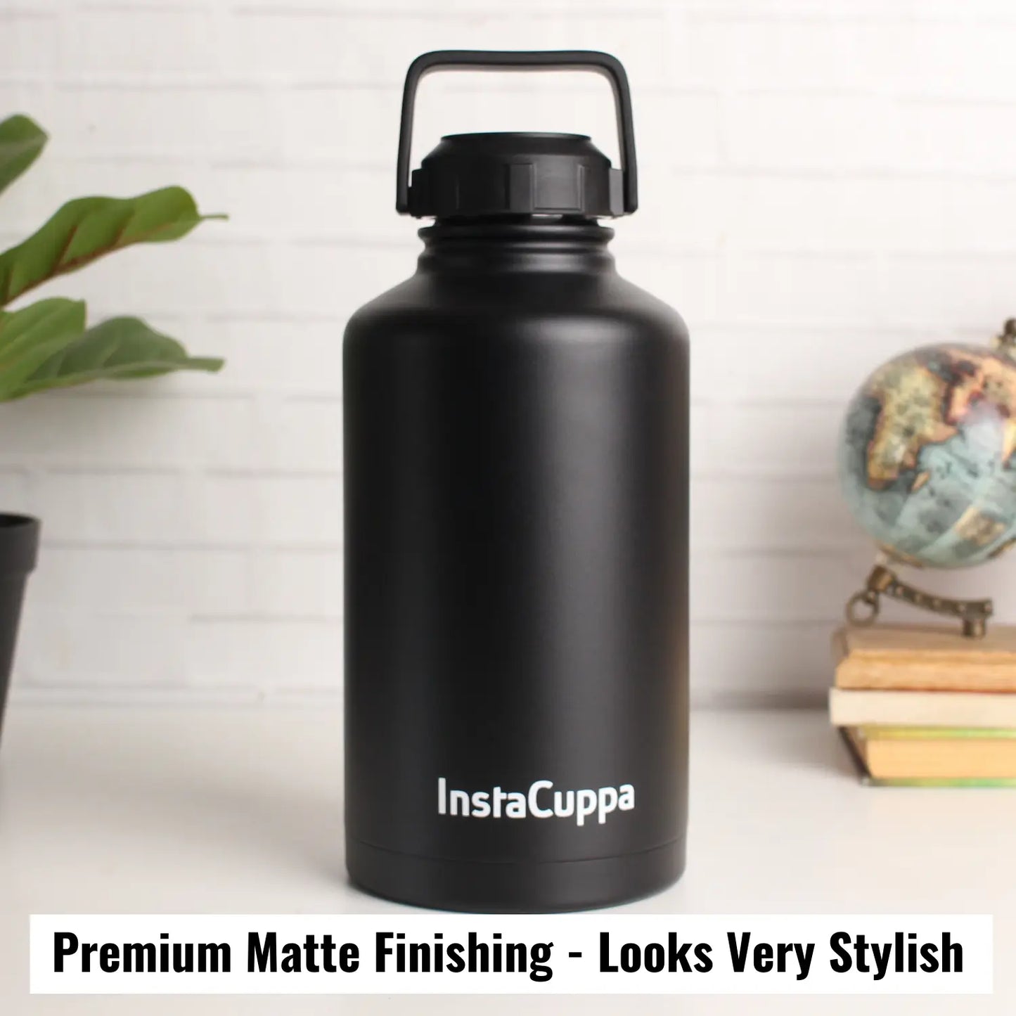 InstaCuppa Thermos Bottle 2000 mL, Double-Wall Thermos Flask, Vacuum Insulated Stainless Steel | Retains Hot and Cold Temperatures, Black 