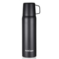 InstaCuppa Thermos Flask Bottle with Built-In Stainless Steel Mug, Twist Pour Screw Lid, Double Walled Vacuum Insulation