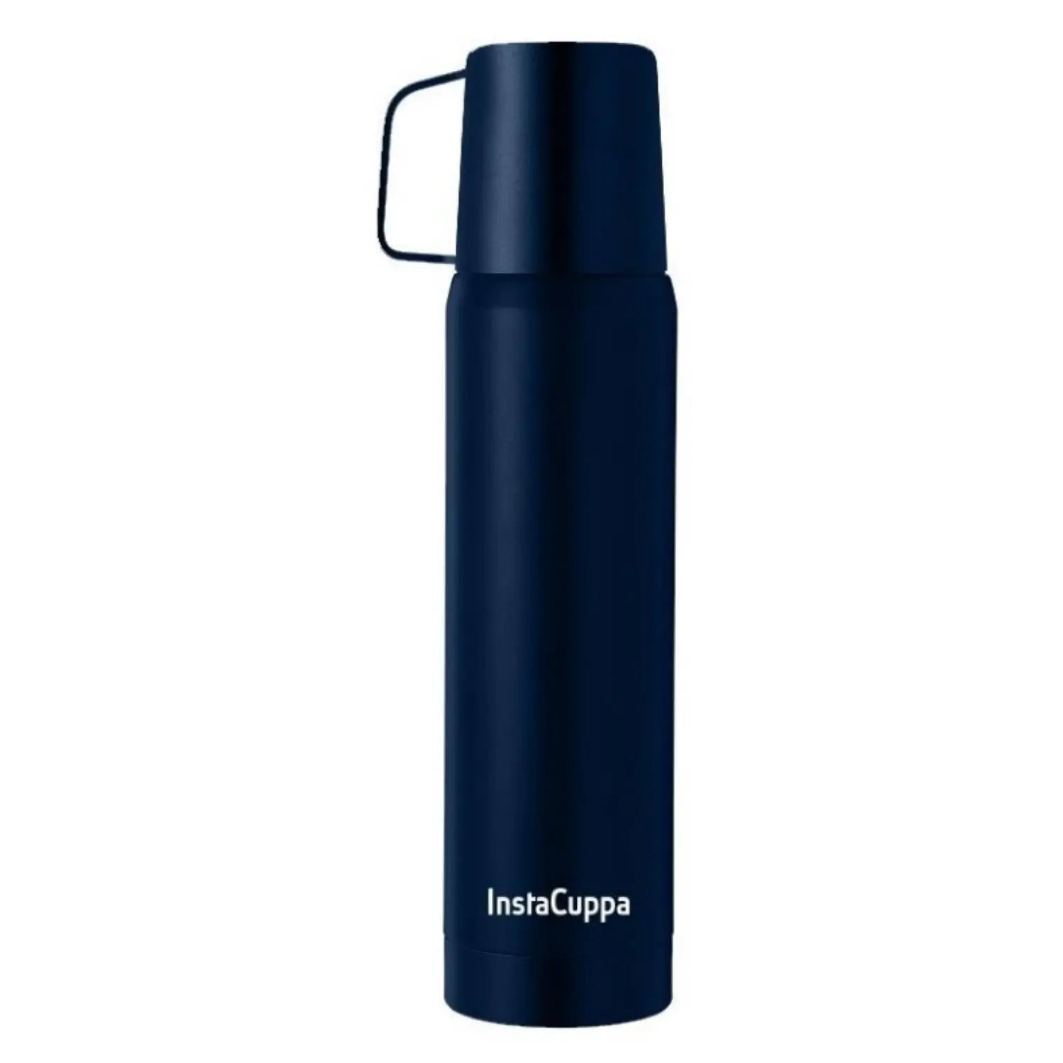InstaCuppa Thermos Flask Bottle with Built-In Stainless Steel Mug, Twist Pour Screw Lid, Double Walled Vacuum Insulation  700 ML / Navy Blue