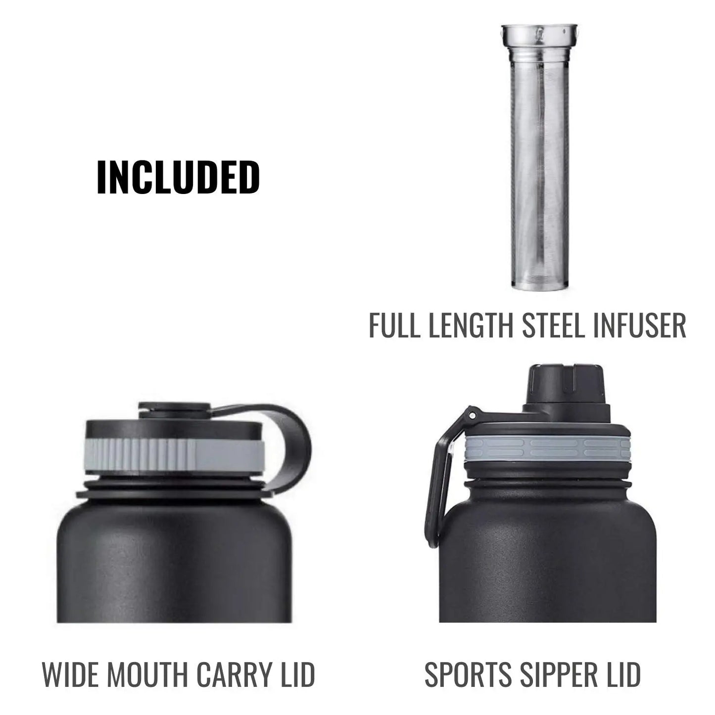 InstaCuppa Thermos Fruit Infuser Water Bottle - Double Walled Vacuum Insulation, Full Length Stainless Steel Infusion Unit, 