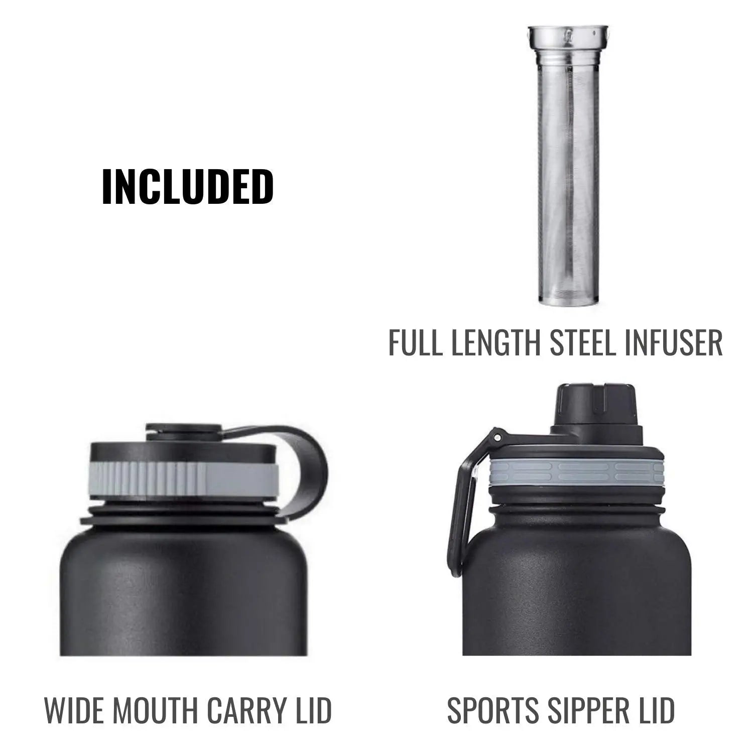 InstaCuppa Thermos Fruit Infuser Water Bottle - Double Walled Vacuum Insulation, Full Length Stainless Steel Infusion Unit, 