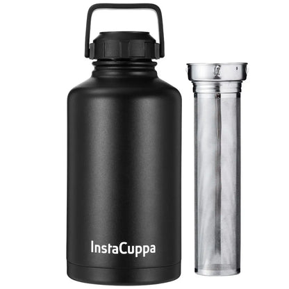 InstaCuppa Thermos Fruit Infuser Water Bottle - Double Walled Vacuum Insulation, Full Length Stainless Steel Infusion Unit,  Black / 2000 ML