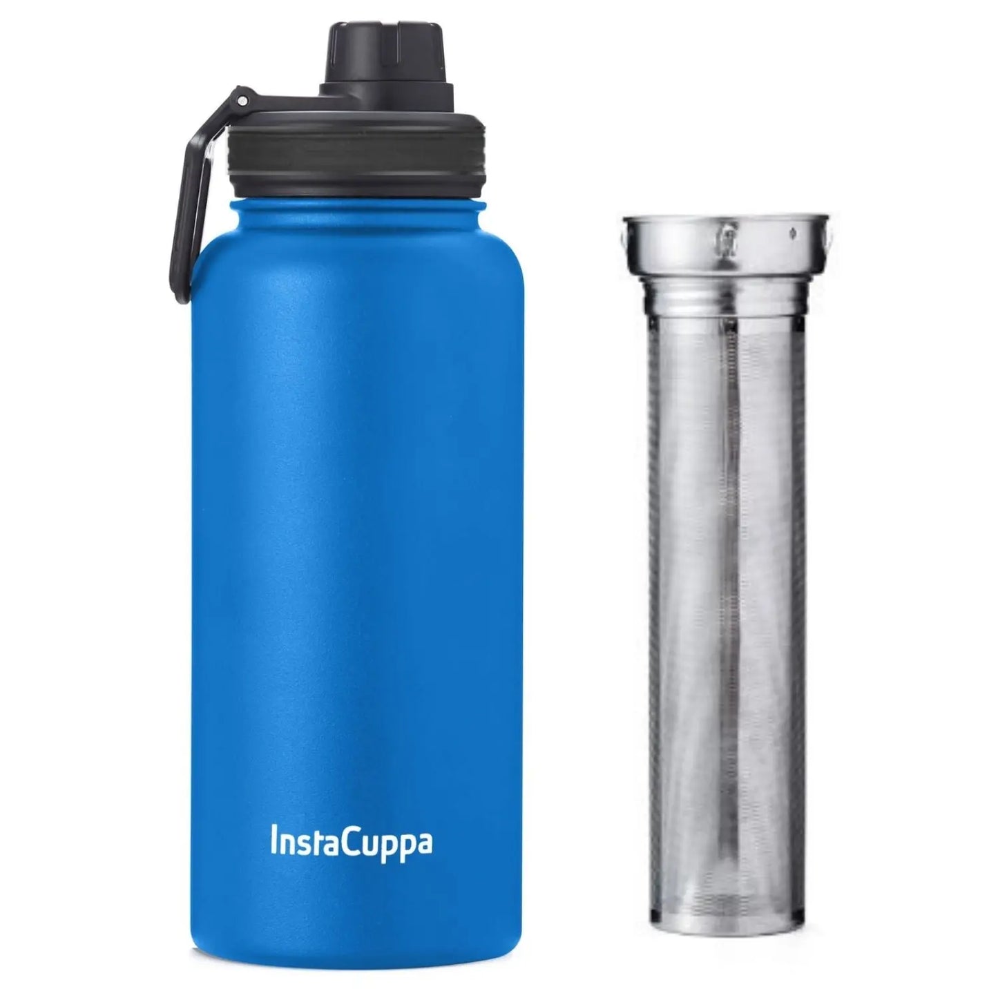 InstaCuppa Thermos Fruit Infuser Water Bottle - Double Walled Vacuum Insulation, Full Length Stainless Steel Infusion Unit,  Blue / 1000 ML