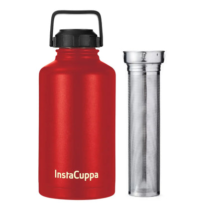 InstaCuppa Thermos Fruit Infuser Water Bottle - Double Walled Vacuum Insulation, Full Length Stainless Steel Infusion Unit,  Red / 2000 ML