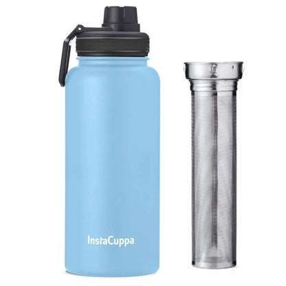 InstaCuppa Thermos Fruit Infuser Water Bottle - Double Walled Vacuum Insulation, Full Length Stainless Steel Infusion Unit,  Sky Blue / 1000 ML