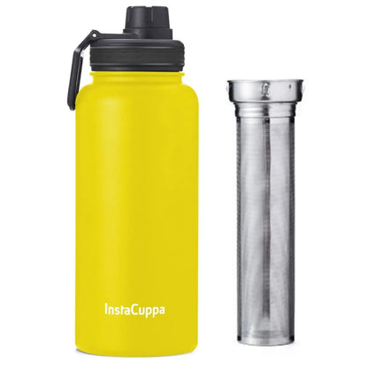 InstaCuppa Thermos Fruit Infuser Water Bottle - Double Walled Vacuum Insulation, Full Length Stainless Steel Infusion Unit,  Yellow / 1000 ML