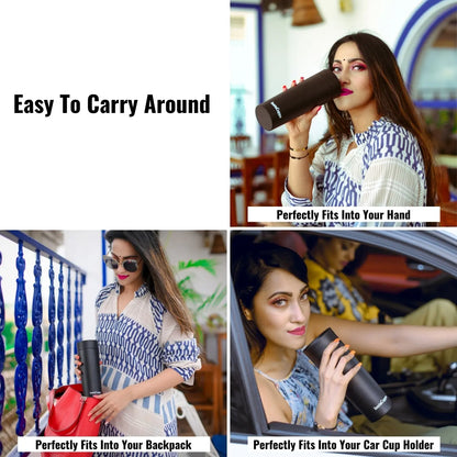 InstaCuppa Thermos Tea Infuser Travel Mug - Stainless Steel Infusion Unit, Double Walled Vacuum Insulation, Sipper Lid, Silicone Grip 
