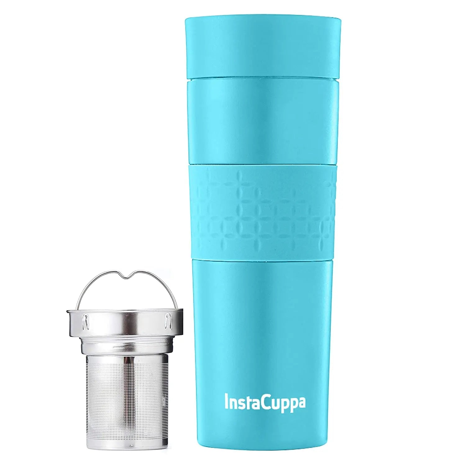 InstaCuppa Thermos Tea Infuser Travel Mug - Stainless Steel Infusion Unit, Double Walled Vacuum Insulation, Sipper Lid, Silicone Grip  470 ML / Green