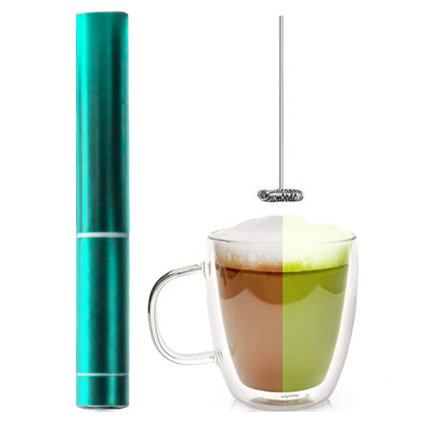 InstaCuppa Travel Milk Frother Coffee Beater, Handheld Battery Operated Whisker with Stainless Steel Protective Casing  Frother / Green