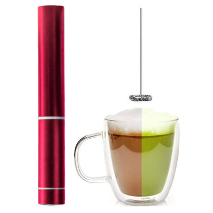 InstaCuppa Travel Milk Frother Coffee Beater, Handheld Battery Operated Whisker with Stainless Steel Protective Casing  Frother / Red
