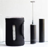 InstaCuppa Travel Milk Frother Rechargeable and Borosilicate Glass Frothing Pitcher 600 ML Combo