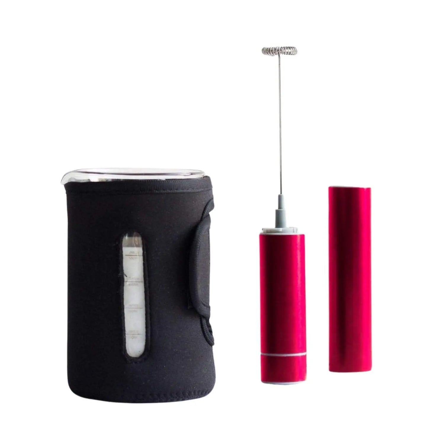 InstaCuppa Travel Milk Frother Rechargeable and Borosilicate Glass Frothing Pitcher 600 ML Combo  Red