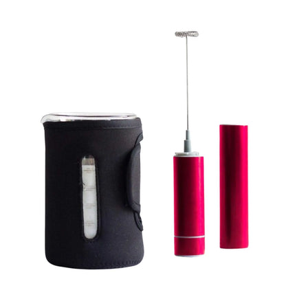 InstaCuppa Travel Milk Frother Rechargeable and Borosilicate Glass Frothing Pitcher 600 ML Combo  Red