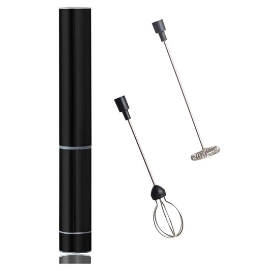 InstaCuppa Travel Milk Frother with 2 Whisks Handheld Battery Operated Electric Whisker, Foam Maker, Coffee Beater with Stainless Steel Travel Casing  Black
