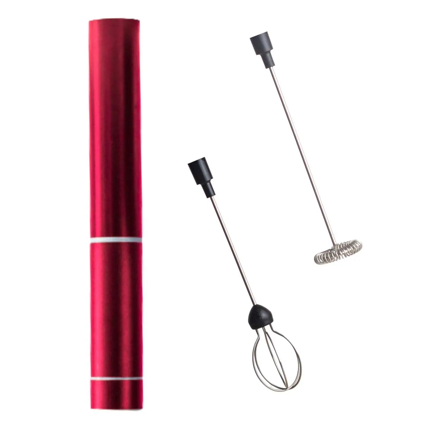 InstaCuppa Travel Milk Frother with 2 Whisks Handheld Battery Operated Electric Whisker, Foam Maker, Coffee Beater with Stainless Steel Travel Casing  Red