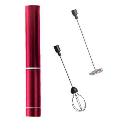 InstaCuppa Travel Milk Frother with 2 Whisks Handheld Battery Operated Electric Whisker, Foam Maker, Coffee Beater with Stainless Steel Travel Casing  Red