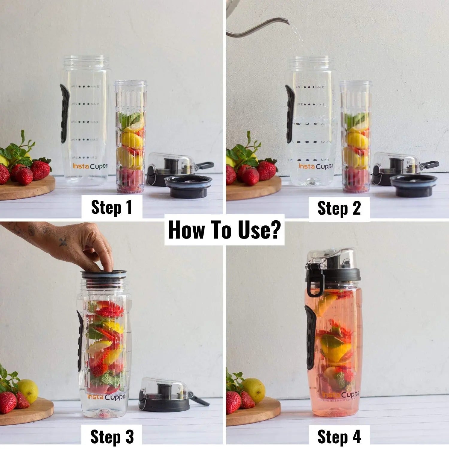 How to use InstaCuppa Fruit Infuser Water Bottle
