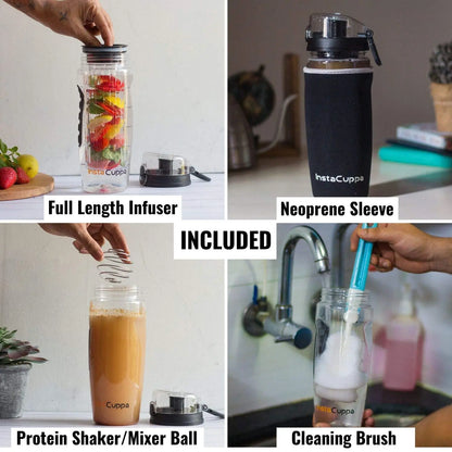 InstaCuppa Borosilicate Glass Water Bottle 