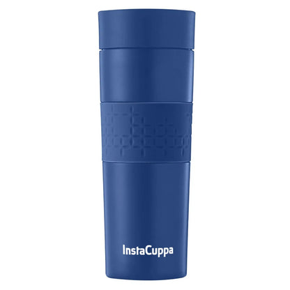 InstaCuppa Vacuum Insulated Travel Mug, Stainless Steel Double Walled Thermos for Hot or Cold Coffee, Tea, Spill and Leak Proof with Anti-Slip Grip, Tumbler with Flip-Top Sipper Lid, 470 ML, Black 