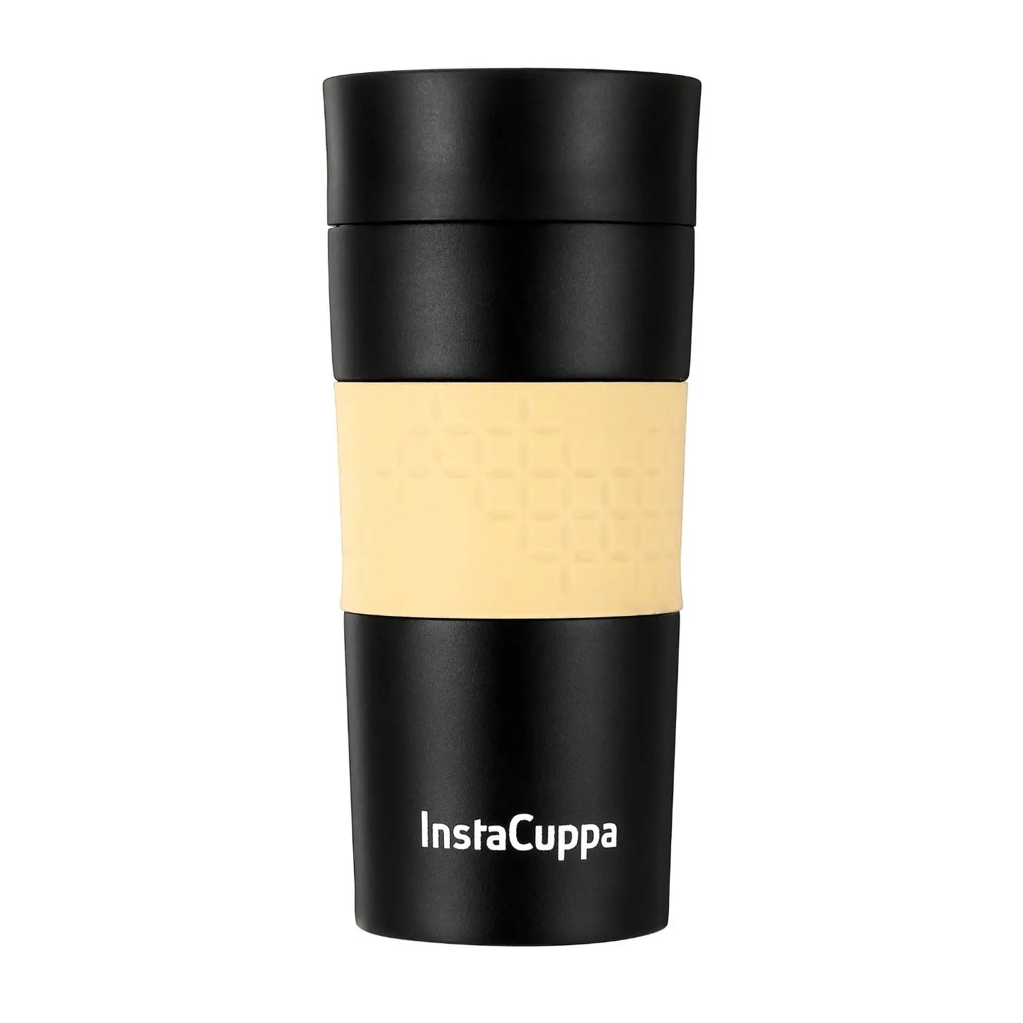 InstaCuppa Vacuum Insulated Travel Mug, Stainless Steel Double Walled Thermos for Hot or Cold Coffee, Tea, Spill and Leak Proof with Anti-Slip Grip, Tumbler with Flip-Top Sipper Lid, 470 ML, Black  350 ML / Black