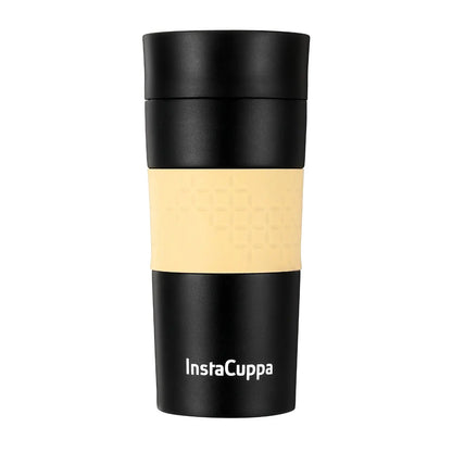 InstaCuppa Vacuum Insulated Travel Mug, Stainless Steel Double Walled Thermos for Hot or Cold Coffee, Tea, Spill and Leak Proof with Anti-Slip Grip, Tumbler with Flip-Top Sipper Lid, 470 ML, Black  350 ML / Black
