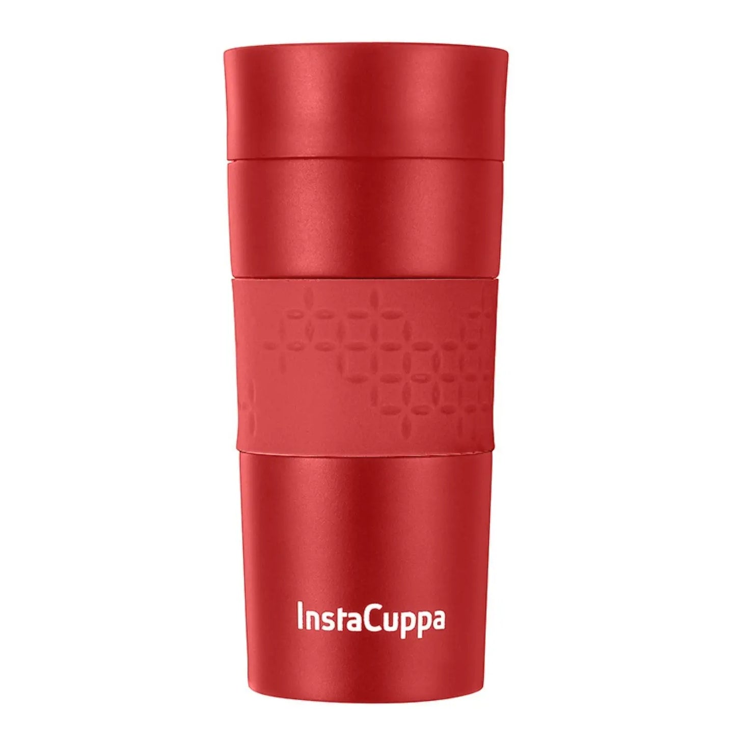 InstaCuppa Vacuum Insulated Travel Mug, Stainless Steel Double Walled Thermos for Hot or Cold Coffee, Tea, Spill and Leak Proof with Anti-Slip Grip, Tumbler with Flip-Top Sipper Lid, 470 ML, Black  350 ML / Red