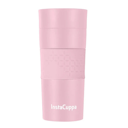 InstaCuppa Vacuum Insulated Travel Mug, Stainless Steel Double Walled Thermos for Hot or Cold Coffee, Tea, Spill and Leak Proof with Anti-Slip Grip, Tumbler with Flip-Top Sipper Lid, 470 ML, Black  350 ML / Pink