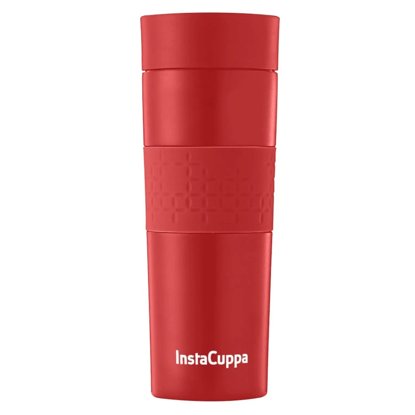 InstaCuppa Vacuum Insulated Travel Mug, Stainless Steel Double Walled Thermos for Hot or Cold Coffee, Tea, Spill and Leak Proof with Anti-Slip Grip, Tumbler with Flip-Top Sipper Lid, 470 ML, Black  470 ML / Red