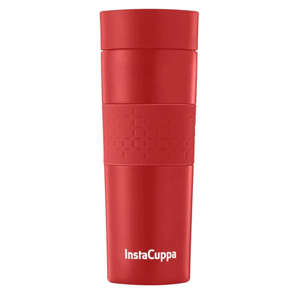 InstaCuppa Vacuum Insulated Travel Mug, Stainless Steel Double Walled Thermos for Hot or Cold Coffee, Tea, Spill and Leak Proof with Anti-Slip Grip, Tumbler with Flip-Top Sipper Lid, 470 ML, Black  470 ML / Red