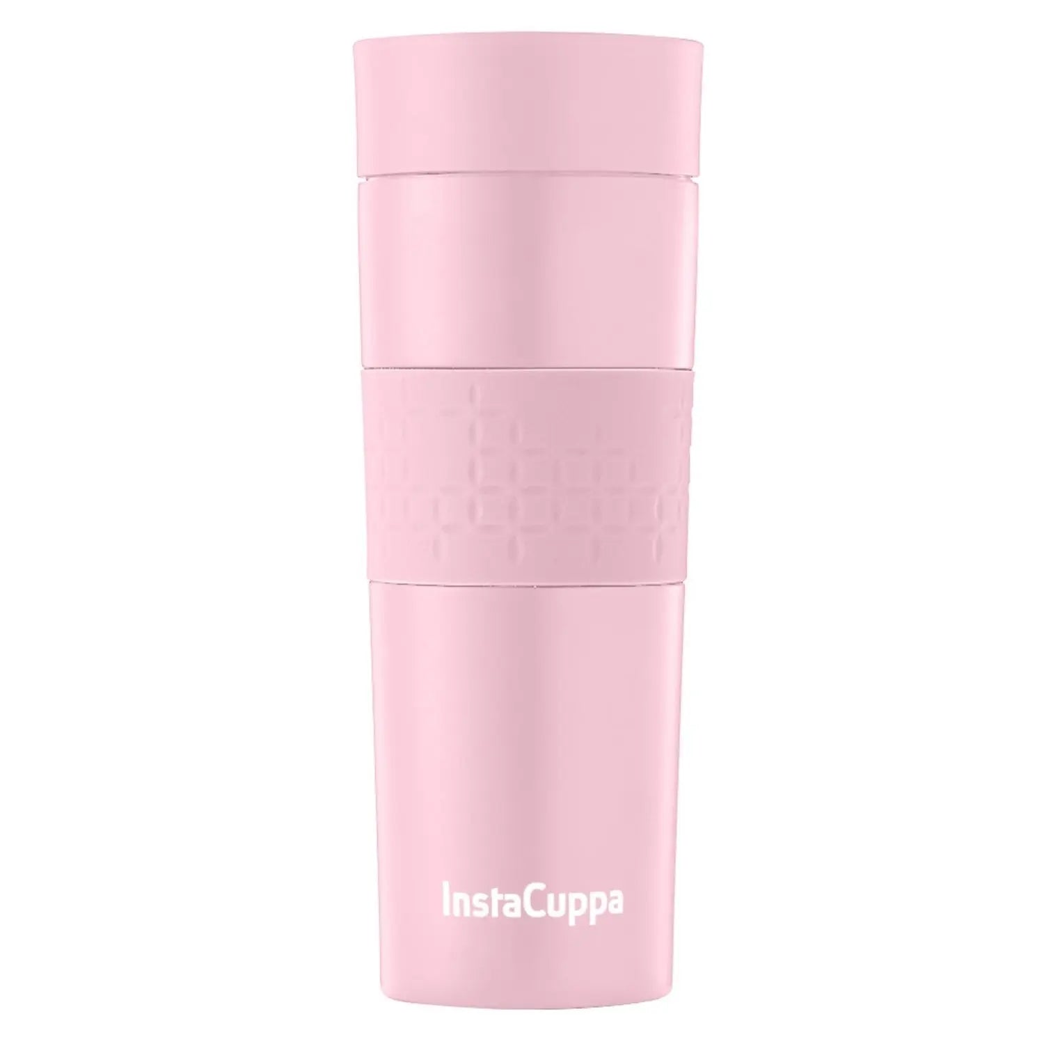 InstaCuppa Vacuum Insulated Travel Mug, Stainless Steel Double Walled Thermos for Hot or Cold Coffee, Tea, Spill and Leak Proof with Anti-Slip Grip, Tumbler with Flip-Top Sipper Lid, 470 ML, Black  470 ML / Pink