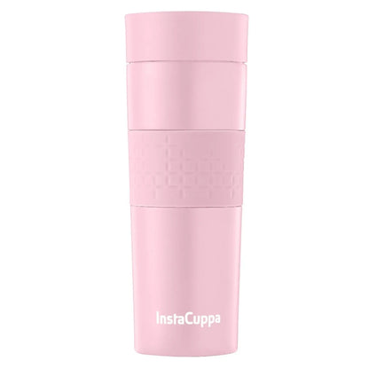 InstaCuppa Vacuum Insulated Travel Mug, Stainless Steel Double Walled Thermos for Hot or Cold Coffee, Tea, Spill and Leak Proof with Anti-Slip Grip, Tumbler with Flip-Top Sipper Lid, 470 ML, Black  470 ML / Pink