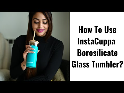 InstaCuppa Borosilicate Glass Tumbler with 2 Unique Straws and Bamboo Lid, Removable Silicone Protective Sleeve