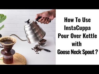 InstaCuppa Stainless Steel Pour Over Coffee & Tea Kettle with Built-in Thermometer, Gooseneck Spout, Easy to Grip Handle