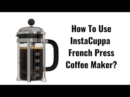 InstaCuppa French Press Coffee Maker with Smooth Plunger Mechanism, 4 Part Filtration, Measurement Markings