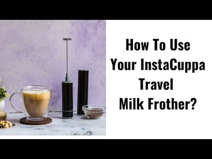 InstaCuppa Travel Milk Frother Coffee Beater, Handheld Battery Operated Whisker with Stainless Steel Protective Casing