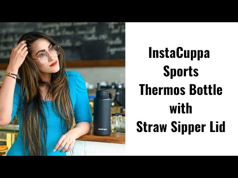 InstaCuppa Stainless Steel Thermos Flask Water Bottle with Straw Sipper Lid, Double Walled Vacuum Insulation