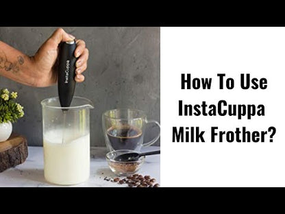 InstaCuppa Milk Frother for Coffee - Handheld Battery-Operated Electric Milk and Coffee Frother, Stainless Steel Whisk and Stand, Portable Foam Maker for Coffee, Cappuccino, Lattes, and Egg Beaters
