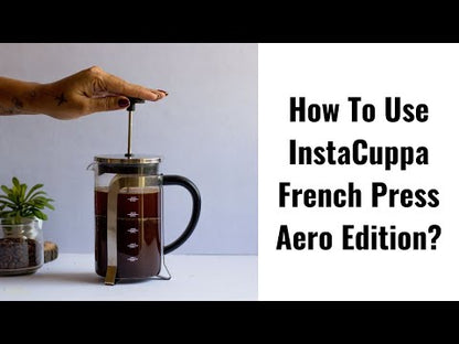 InstaCuppa French Press Coffee Maker with Smooth Plunger Mechanism, 4 Part Filtration, Measurement Markings