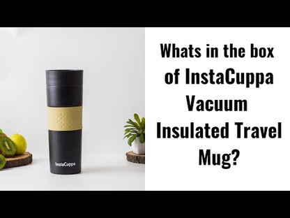 InstaCuppa Vacuum Insulated Travel Mug, Stainless Steel Double Walled Thermos for Hot or Cold Coffee, Tea, Spill and Leak Proof with