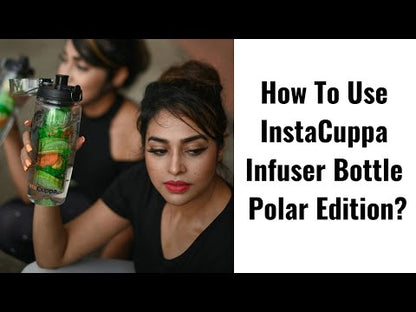 InstaCuppa Tritan Fruit Infuser Water Bottle with Polar Ice Ball Infuser, Flip Top Sipper Lid, Neoprene Sleeve, Detox Recipes eBook