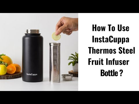 InstaCuppa Thermos Fruit Infuser Water Bottle - Double Walled Vacuum Insulation, Full Length Stainless Steel Infusion Unit,